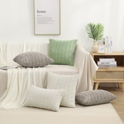 decorUhome Pack of 2 Decorative Throw Pillow Covers 18x18, Soft Corduroy Striped Couch Pillow Covers, Boho Modern Farmhouse Home Decor, Sage Green