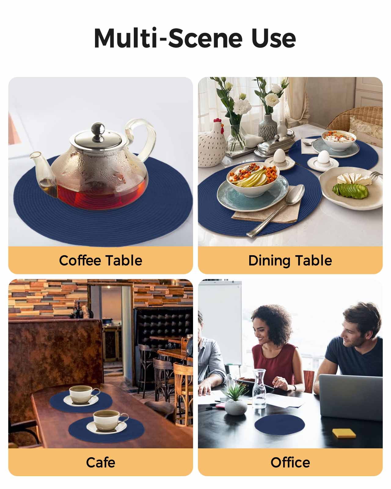 Round Placemats Navy Blue 15 inch Set of 6 Table Mats for Dining Table Solid Color Heat Resistant Non-Slip Kitchen & Home Decorative Place Mat Set