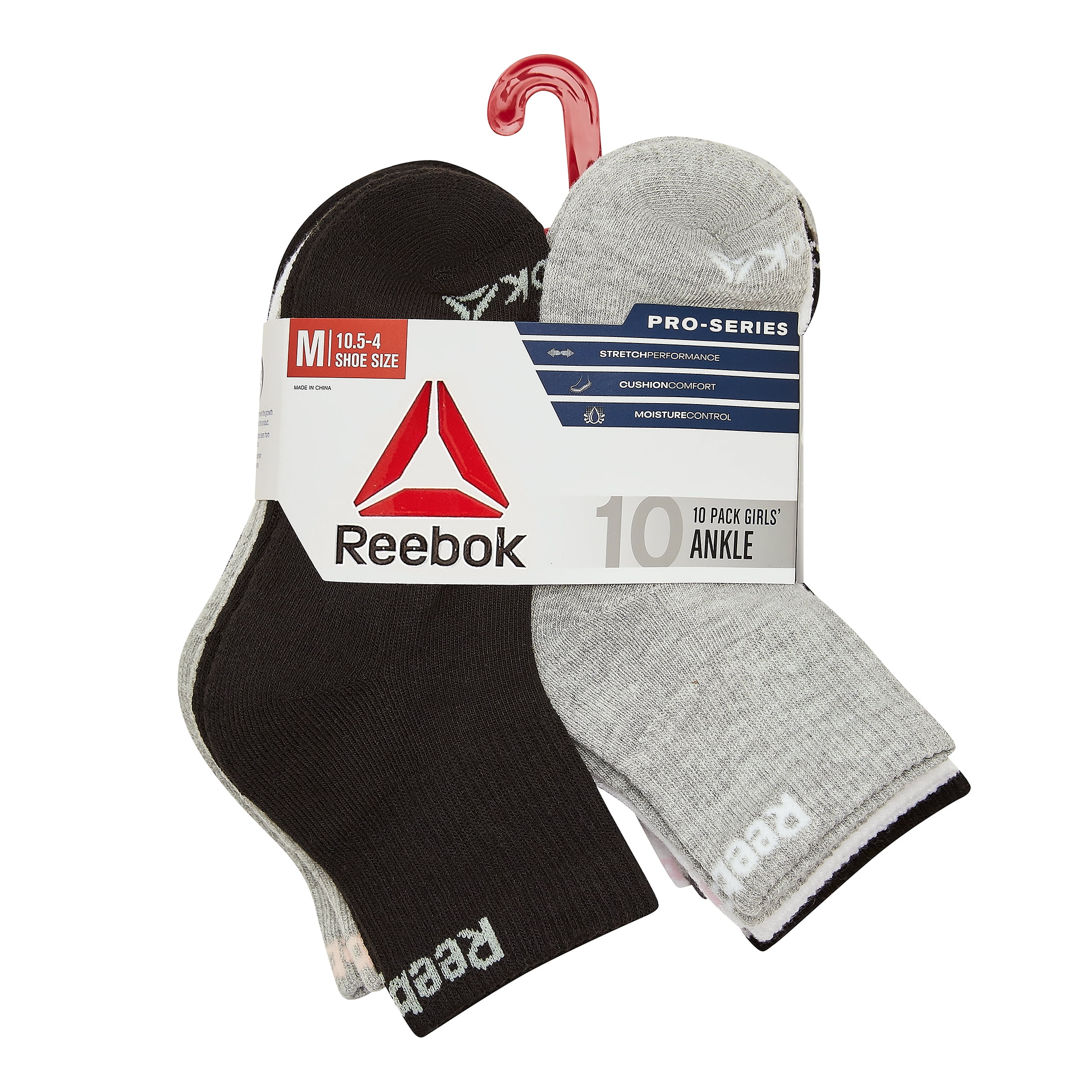 Reebok Girls Pro-Series Ankle Socks, 10-Pack