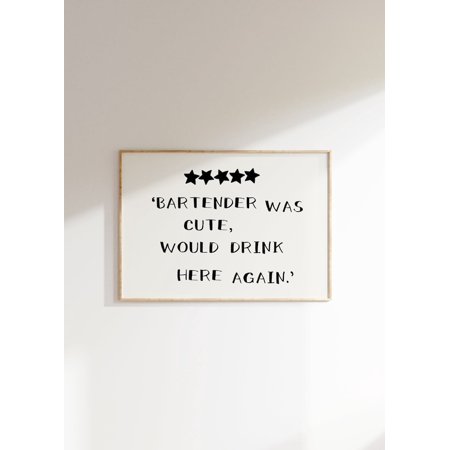 Poster Bar Cart Art Print, Bar Cart Decor, Aesthetic Kitchen Decor, Trendy Wall Art, Funky Home Decor, Bartender Was Cute, Would Drink Here Again-UNFRAMED
