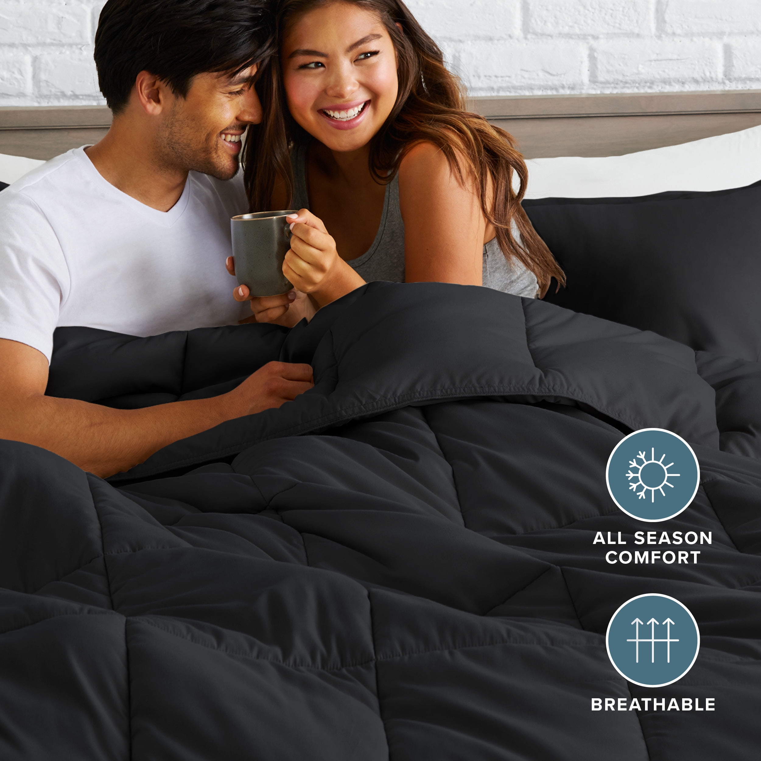 Bare Home Down Alternative Comforter Set - 3-Pieces - All Seasons - Full, Black
