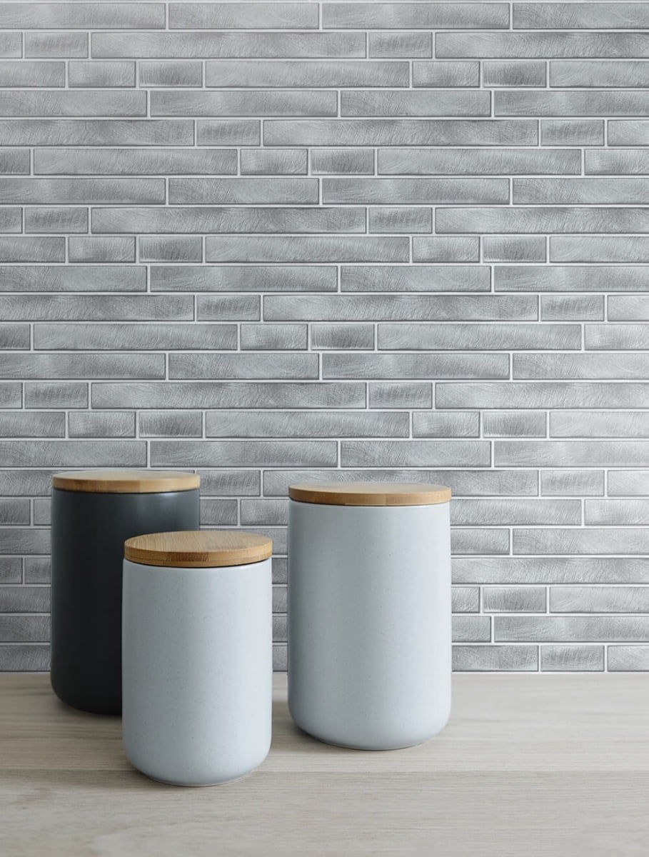 NextWall Brushed Metal Tile Peel and Stick Wallpaper