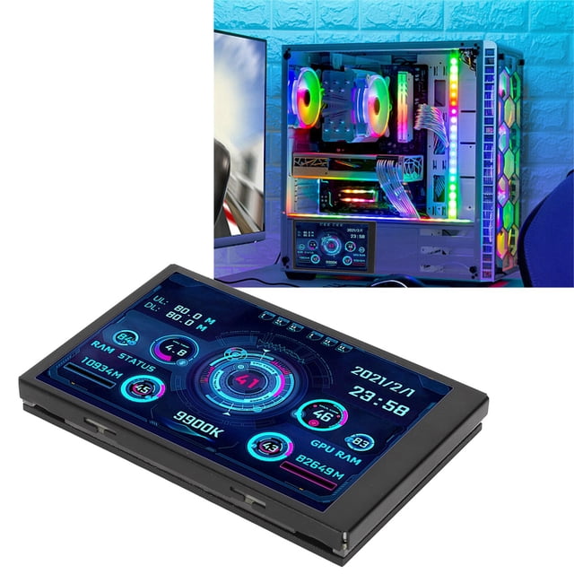 PC CPU HDD Data , 3.5in IPS Screen Computer Temperature Display with Holder, Live System Readouts Internet Speed, Computer Case Secondary Screen for Win, for RasPi