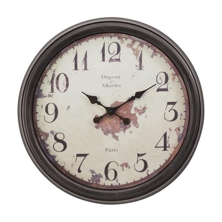 Pemberly Row 20 Round Dark Brown Vintage Wall Clock with Antique Metal Hands