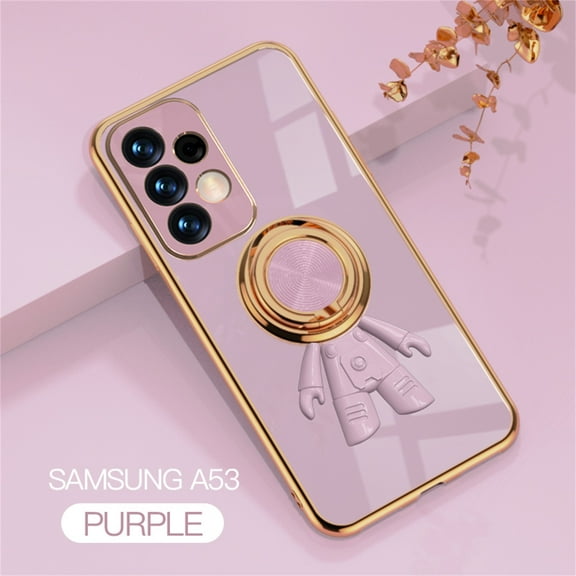 SaniMore for Samsung Galaxy A53 5G All-Inclusive Electroplating Silicone Magnetic Case, Three Dimensional Astronaut Case with Car Mount & Ring Kickstand Shockproof Protective Cover, Purple