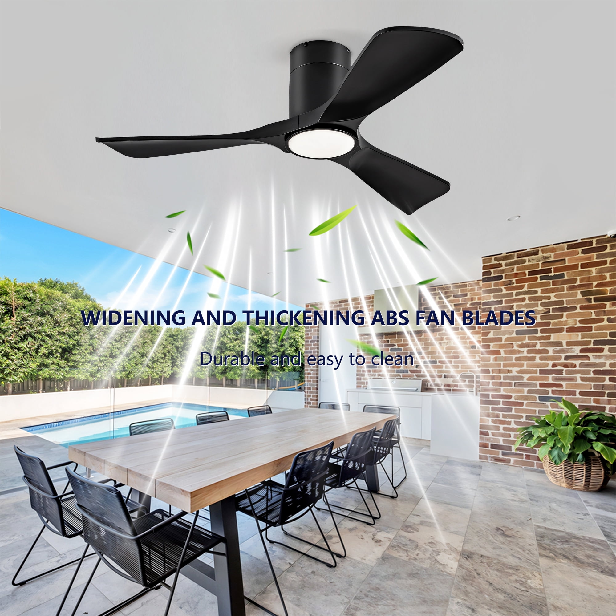 Ceiling Fan with Lights, 42 Inch Flush Mount Remote Control ABS Blades Ceiling Fan for Bedroom Farmhouse Home, Black
