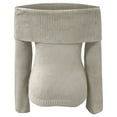 thumbnail image 4 of DHFJKG Off Shoulder Sweaters For Women Sexy Slim Fit Knit Long Sleeve Pullover Fashion Solid Color Spring Fall Trendy Tops, 4 of 5