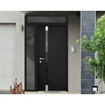 thumbnail image 4 of Front Exterior Prehung Steel Door / Cynex 6777 Black / Side and Top Exterior Window / Stainless Inserts Single Modern Painted-W32+14" x H80+16"-Right-hand Inswing, 4 of 7