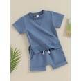 thumbnail image 3 of Arvbitana Toddler Baby Boys Shorts Set Short Sleeve Side Slit T-shirt + Elastic Waist Folded Hem Shorts 6M 12M 18M 24M 3T Infant Solid Color 2Pcs Outfits Summer Clothes, 3 of 9