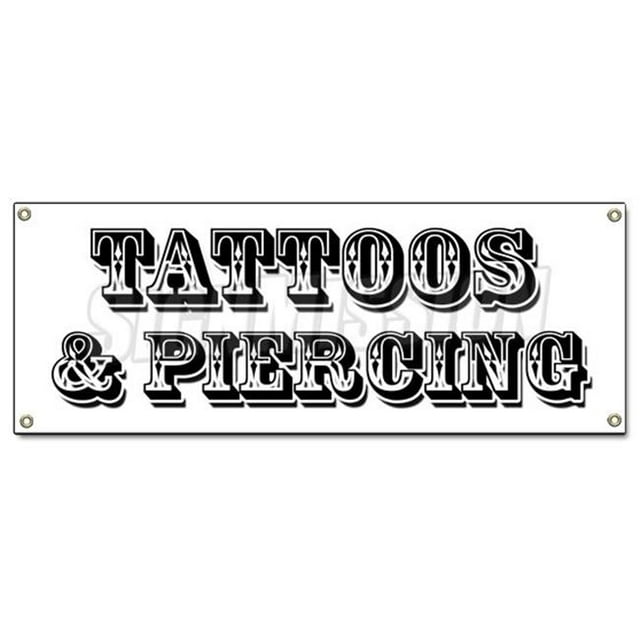 Tattoos & Piercing Banner Signe Salon Artwork Artiste Pierce Studio Encre
