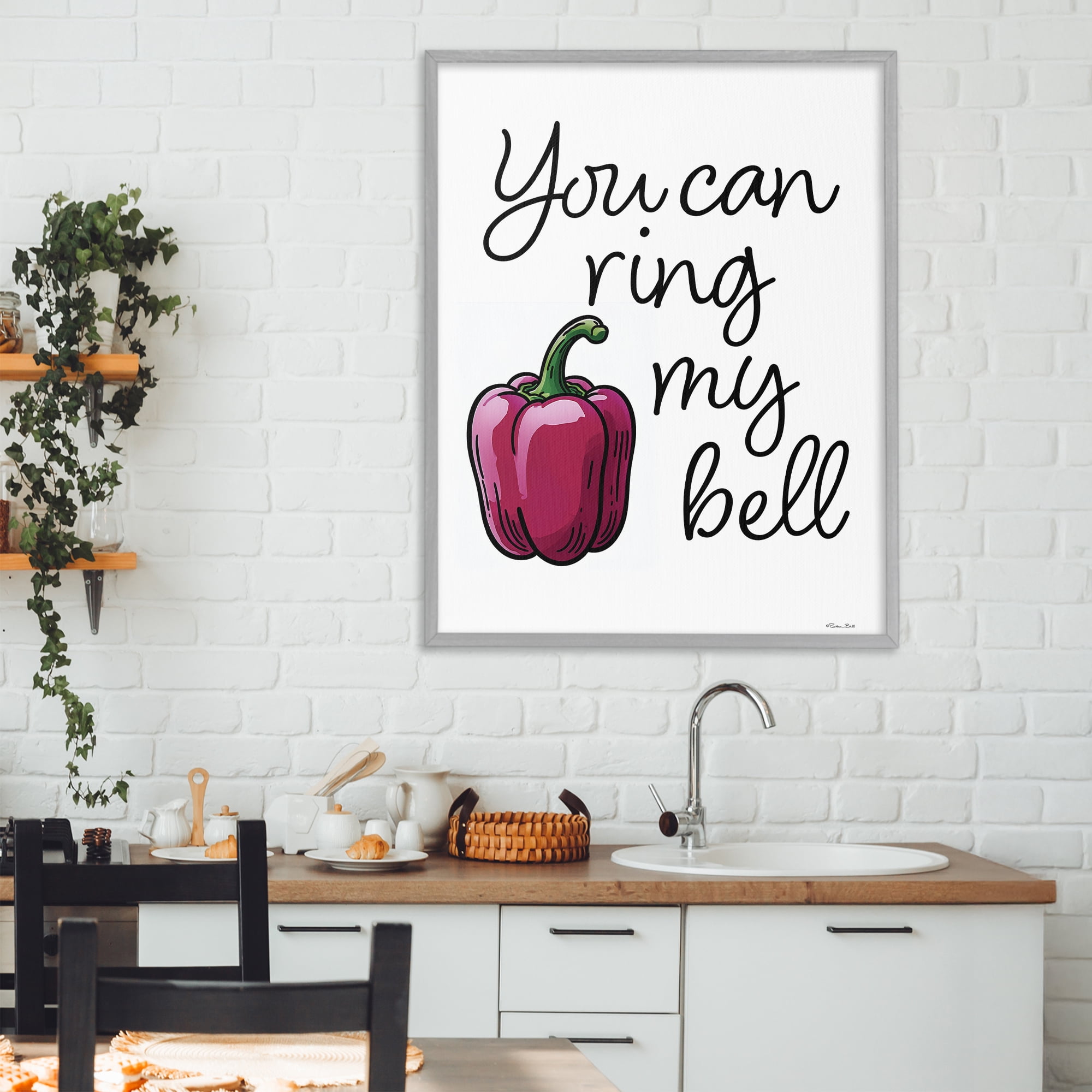 Stupell Industries Ring My Bell Pepper Gray Framed Giclee Art, design by Susan Ball