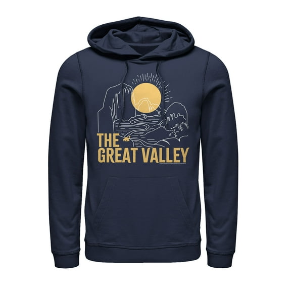 Men's The Land Before Time Great Valley Outline Pull Over Hoodie Navy Blue Medium