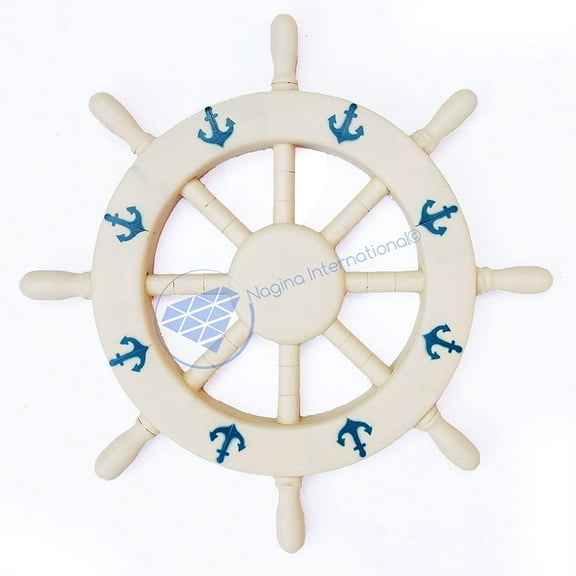 Nagina International 18" Nautical Home Decorative Almond White Ship Wheel - Pirate Decorative Decor