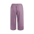 thumbnail image 2 of WREESH Womens Summer Capri Pants Cotton Linen Pants Fashion Casual Solid Loose Elastic Waist Trousers Cropped Pants with Pockes Purple, 2 of 8