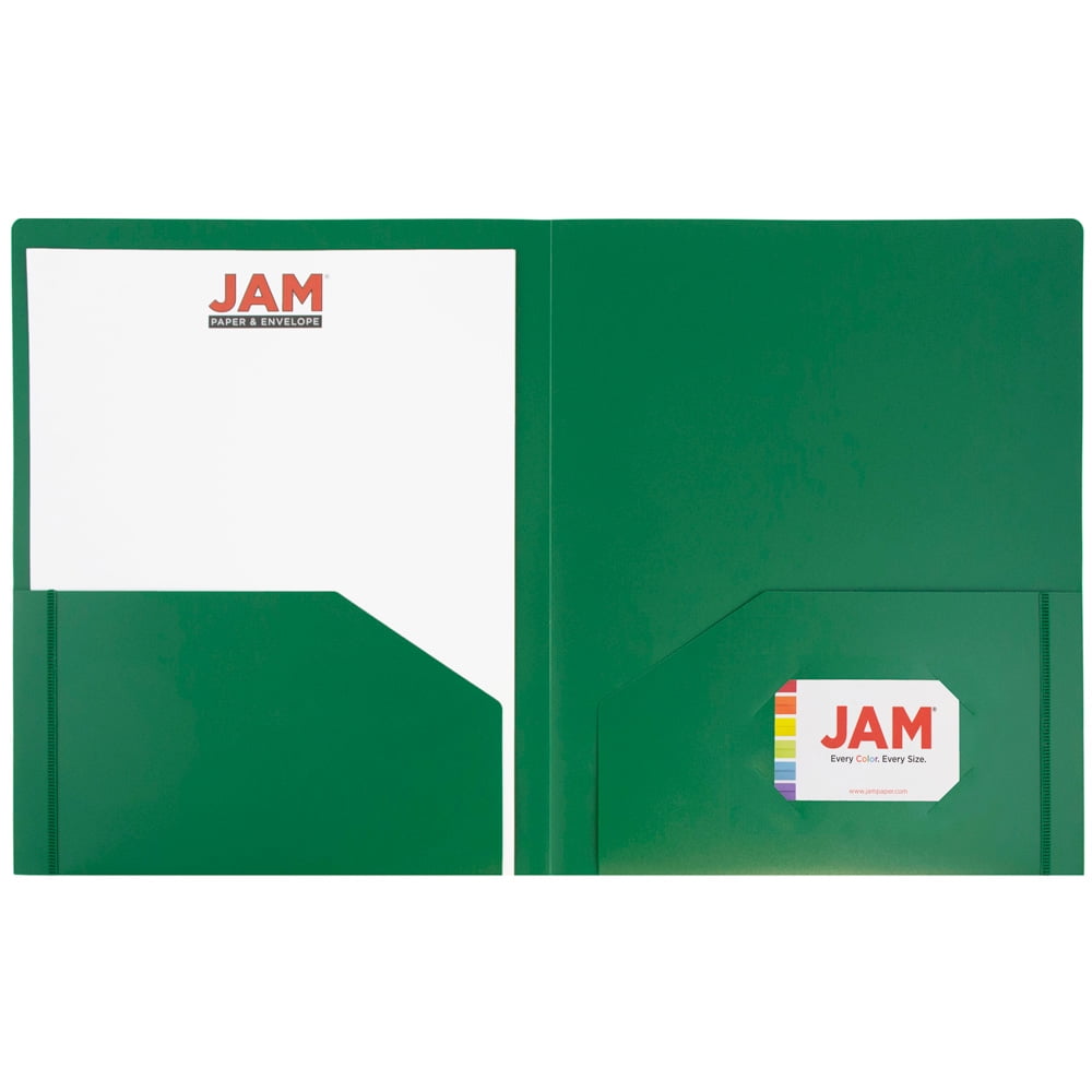 JAM Paper Heavy Duty Plastic Two Pocket Presentation Folders, Green, 6 Pack