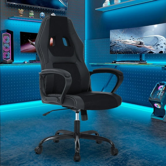 PC Gaming Chair Home Office Chair Ergonomic Desk Chair Adjustable PU Leather Racing Chair with Lumbar Support Armrest High Back Task Chair Swivel Computer Chair for Adults, Black