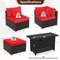 thumbnail image 3 of Costway 5 PCS Patio Furniture Set Heavy-duty Frame Sofa Set with 60,000 BTU Firepit Table Red, 3 of 10