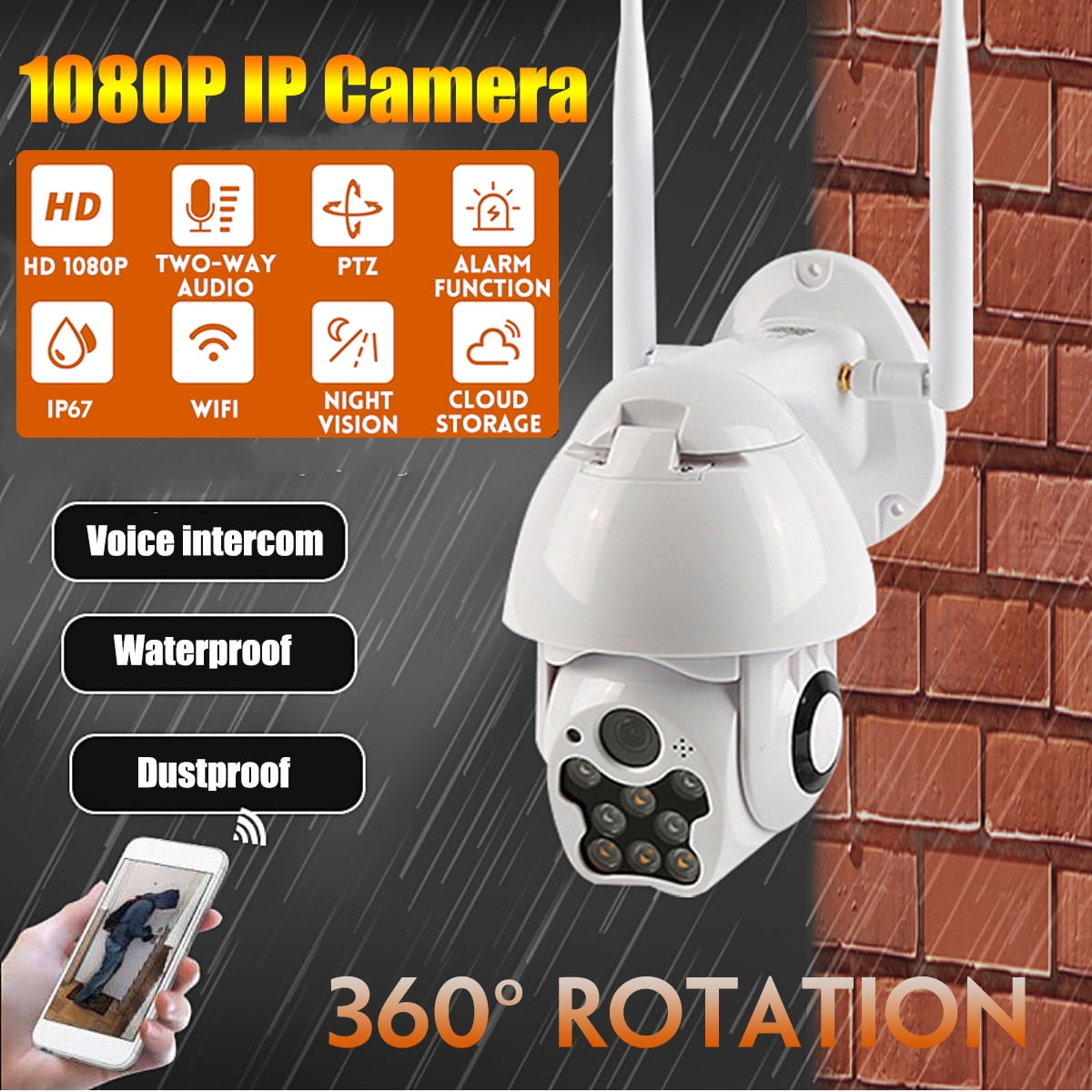 1080P WIFI IP Camera Wireless Outdoor CCTV Dome HD Home Security IR Night Cam