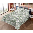 thumbnail image 4 of Ambesonne Tropical Fitted & Flat Sheet with Shams 4 Pcs Set, Palm Leaves Lupine Anemone, Calking, Pale Olive Green and Quartz, 4 of 5