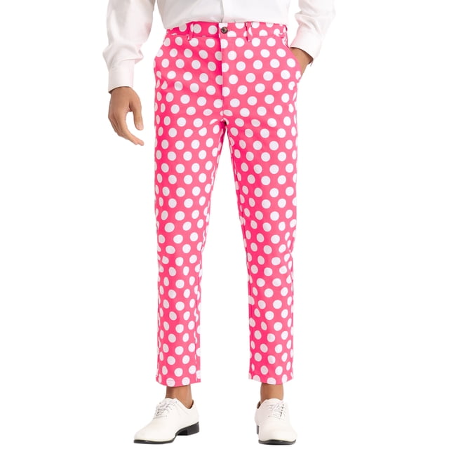 INSPIRE CHIC Pantalon à Pois Imprimés pour Homme Coupe Régulière devant Plat Rose 30