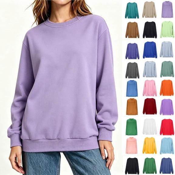Women's Drop Shoulder Oversized Solid Crew Neck Pullover Sweatshirt, Oversized Long Sleeve Crew Top, Women's Plus, Size S-5XL