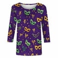 thumbnail image 5 of Qulqfy Mardi Gras Outfit for Women Plus Size Spring 3/4 Sleeve Party Shirts Funny Carnival Fall Crew Neck Tops Womens Blouses L, 5 of 5