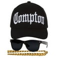 thumbnail image 1 of Kit de Costume de Rappeur des Années 80 pour Hommes - Chapeau Courbé + Sunglases + Collier Chaîne, 1 of 2