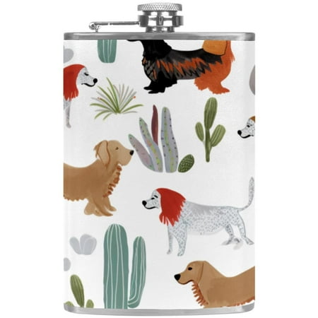 

josid Cactus Pattern 3.6x6in Stainless Steel Small Flask Leak-Proof Stainless Steel Construction Wrapped in Premium Two-Layer Leather Nano-Printed Design 227ml Capacity