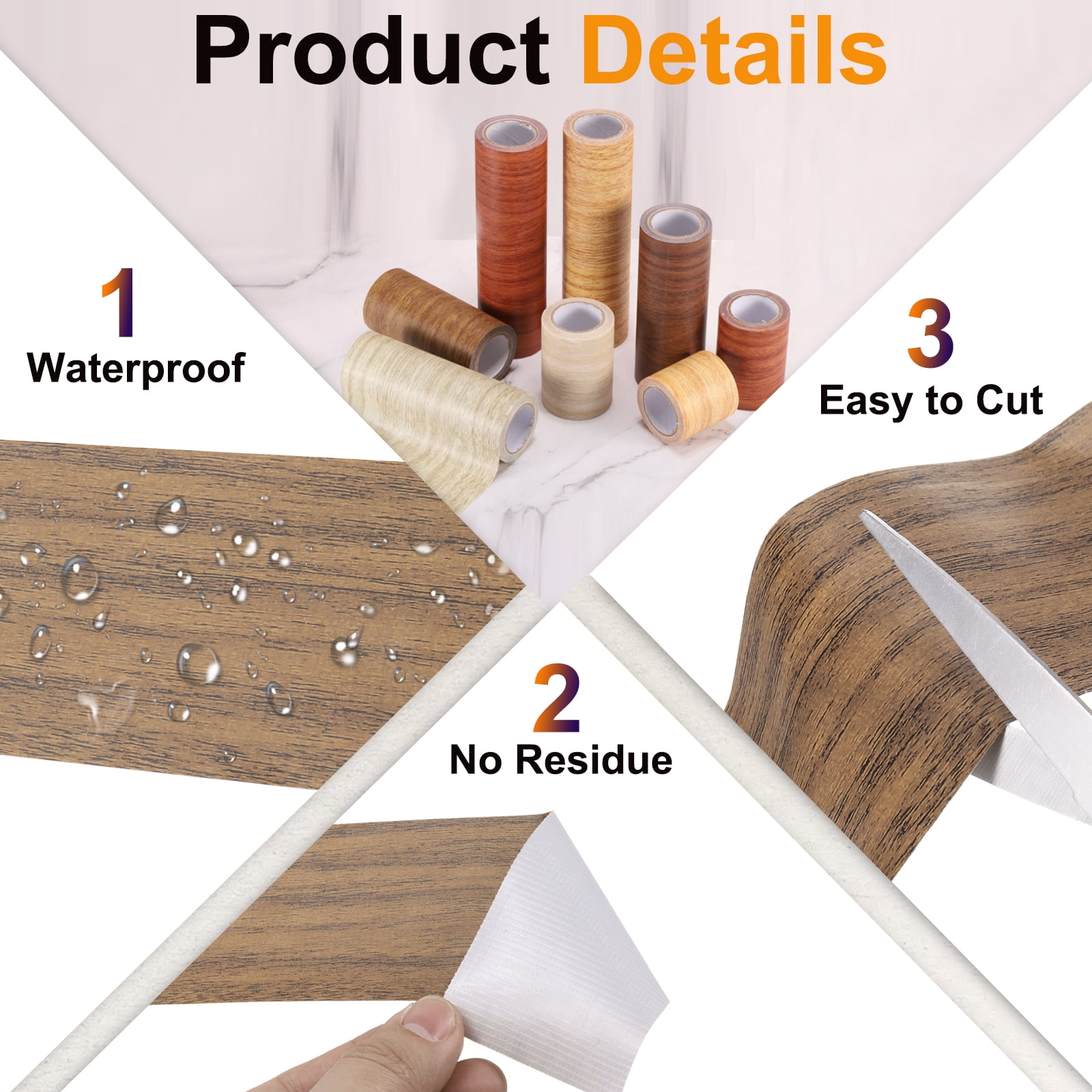 Uxcell Wood Grain Tape, Self-Adhesive Wood Texture Repair Tape for Furniture Dark Brown Oak 3.1" x 15 Ft
