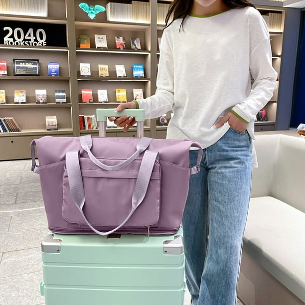 Bolsa de viaje para equipaje de mano, plegable, con separación de humedad y humedad para viajes de fin de semana y días de playa. Almacenamiento deportivo morado para el hogar, organización y almacena