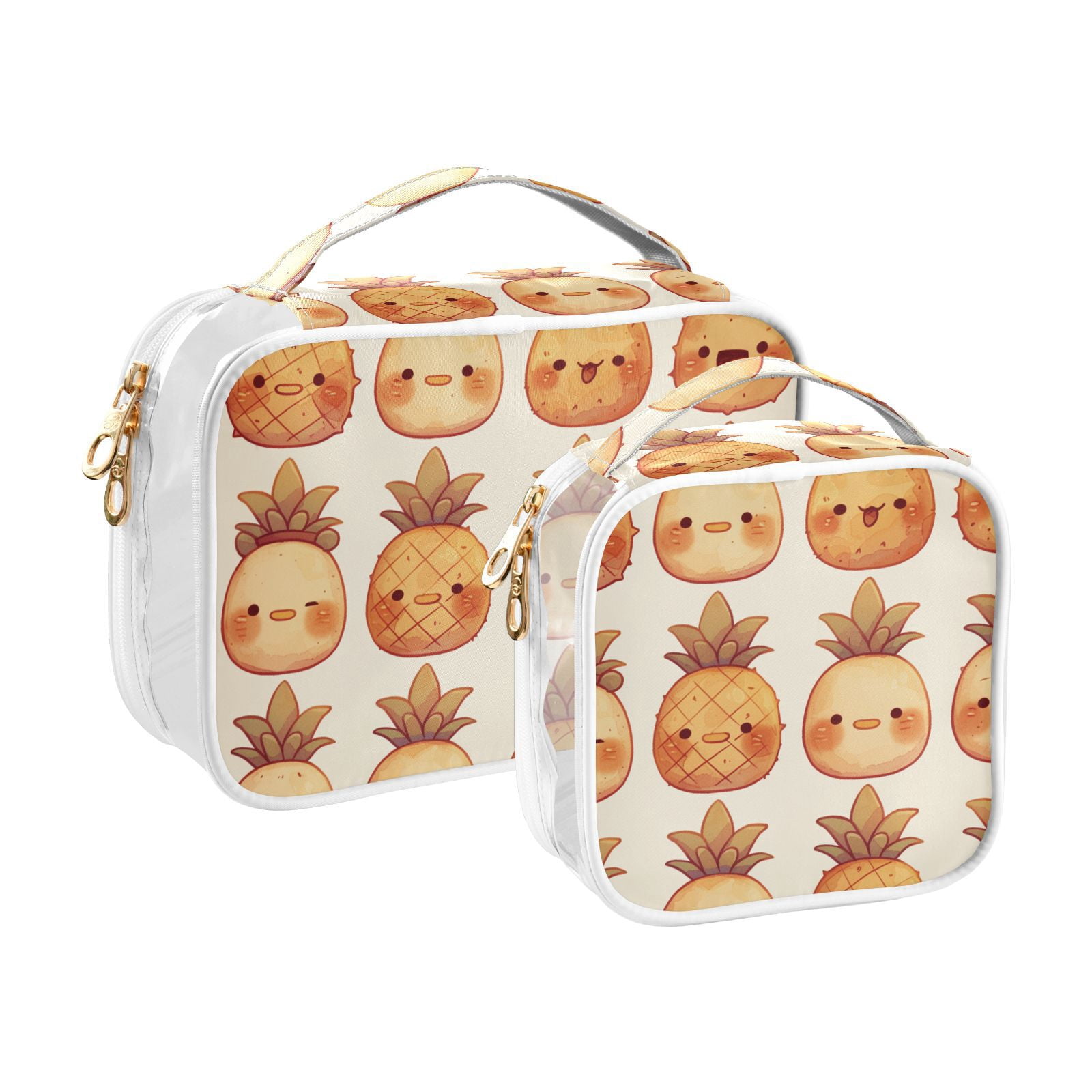 Clear Makeup Bags with Handle Large Opening 2 Pack Set Toiletry Bag Quart Size Bag, for Women Man Traveling Travel Essentials, Toiletries and Other. Cute Pineapples