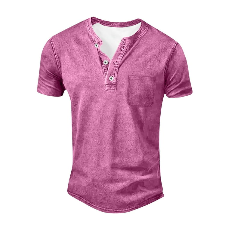 Nestiefly Distressed Henley Shirts Men Vintage Short Sleeve