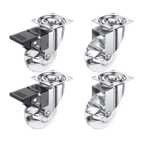 Ruedas giratorias, Ruedas para muebles, Ruedas para uso pesado, Diámetro de las ruedas para muebles: 50 mm, transparente, 2 con freno + 2 sin freno