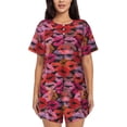 thumbnail image 1 of Xecao Red Lips Kissing Pattern Women's Short Sleeve Pajama Set Soft Sleepwear Lounge Set with Button Front Top and Drawstring Shorts with Pockets-4X-Large, 1 of 6