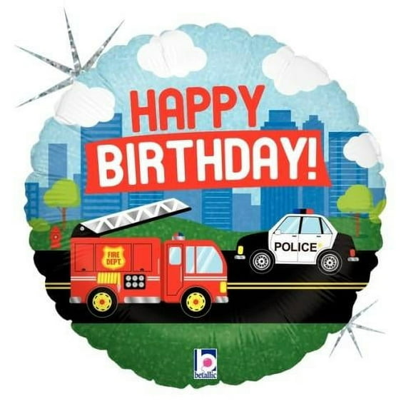 LOONBALLOON Planes-trains-automobiles Ballons, 18″ EMERGENCY VEHICLE BIRTHDAY