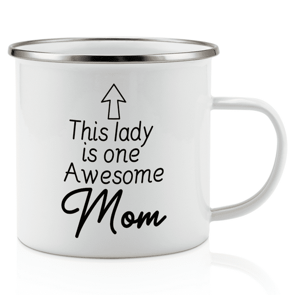 KAAYEE This lady is one Awesome Mom 16 oz Enamel Camping Campfire Coffee Mug Cup - Funny Motivational Inspirational birthday gift for mom mama,mother friend Mother's Day Gift