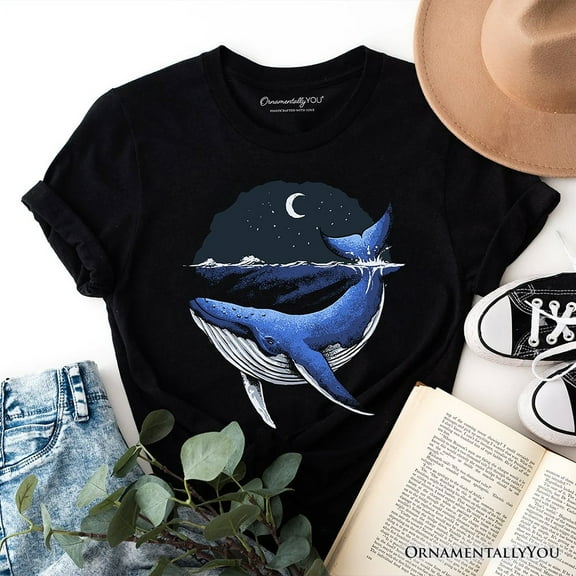 Moonlit Whale Vintage T-Shirt, Night Ocean Retro Tee