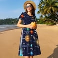 thumbnail image 4 of Easygdp Solar System para Vestido Transpirable de Mujer, Vestido Suelto de Manga Corta con Pliegues y Bolsillos para el Verano, 4 of 6