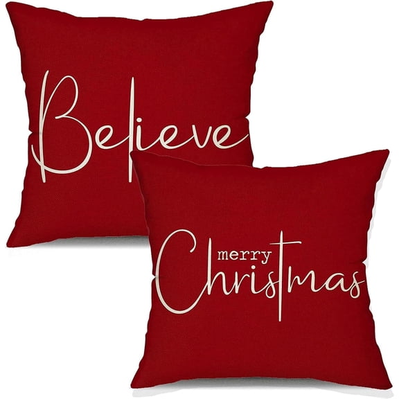 Christmas Throw Pillow Covers 16x16 Inch Set of 2 Merry Christmas Farmhouse Decorations Believe Holiday Decor Throw Cushion Case for Home Couch
