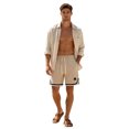 thumbnail image 4 of Men Waffle Knit Relaxed Fit Basketball Shorts, Drawstring Elastic Waist Striped Split Hem Athletic Shorts Breathable Casual Running Vacation Sport Shorts(Khaki,M), 4 of 4