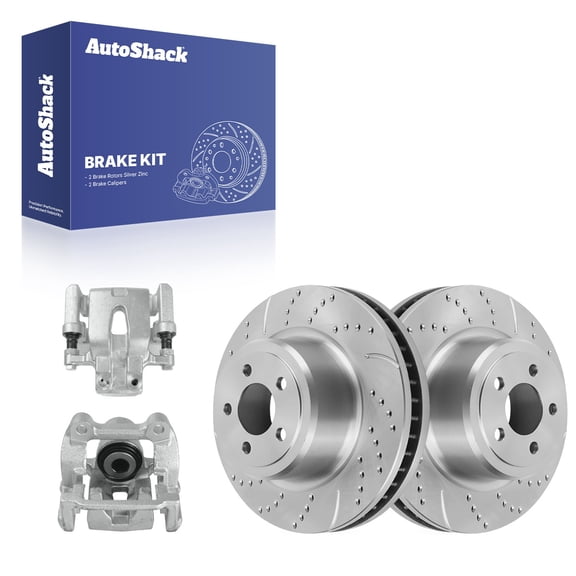 AutoShack Rear Vented Drilled & Slotted Silver Zinc Coated Brake Rotors   Calipers 4-PC Brake Kit Replacement for 2006-2021 Dodge Charger 2005-2021 Chrysler 300 SilverShield Pro 12.6" (320 mm)