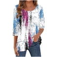 thumbnail image 2 of Womens Tops Printed 3/4 Sleeve Button Round-Neck Blouses Casual T-shirt Tops Purple S,Tops for Women, 2 of 5