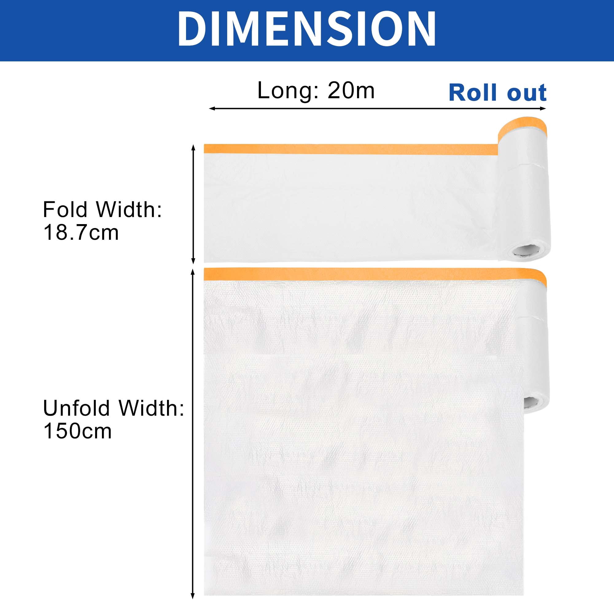 Unique Bargains Masking Paper with Tape 2000x110cm / 65.62ftx43.31" 1 Set Pre-Taped Paper Film Kit White Orange