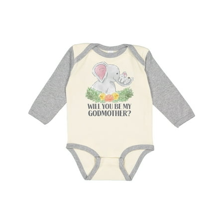 

Inktastic Will You Be My Godmother Cute Elephants with Flowers Gift Baby Boy or Baby Girl Long Sleeve Bodysuit