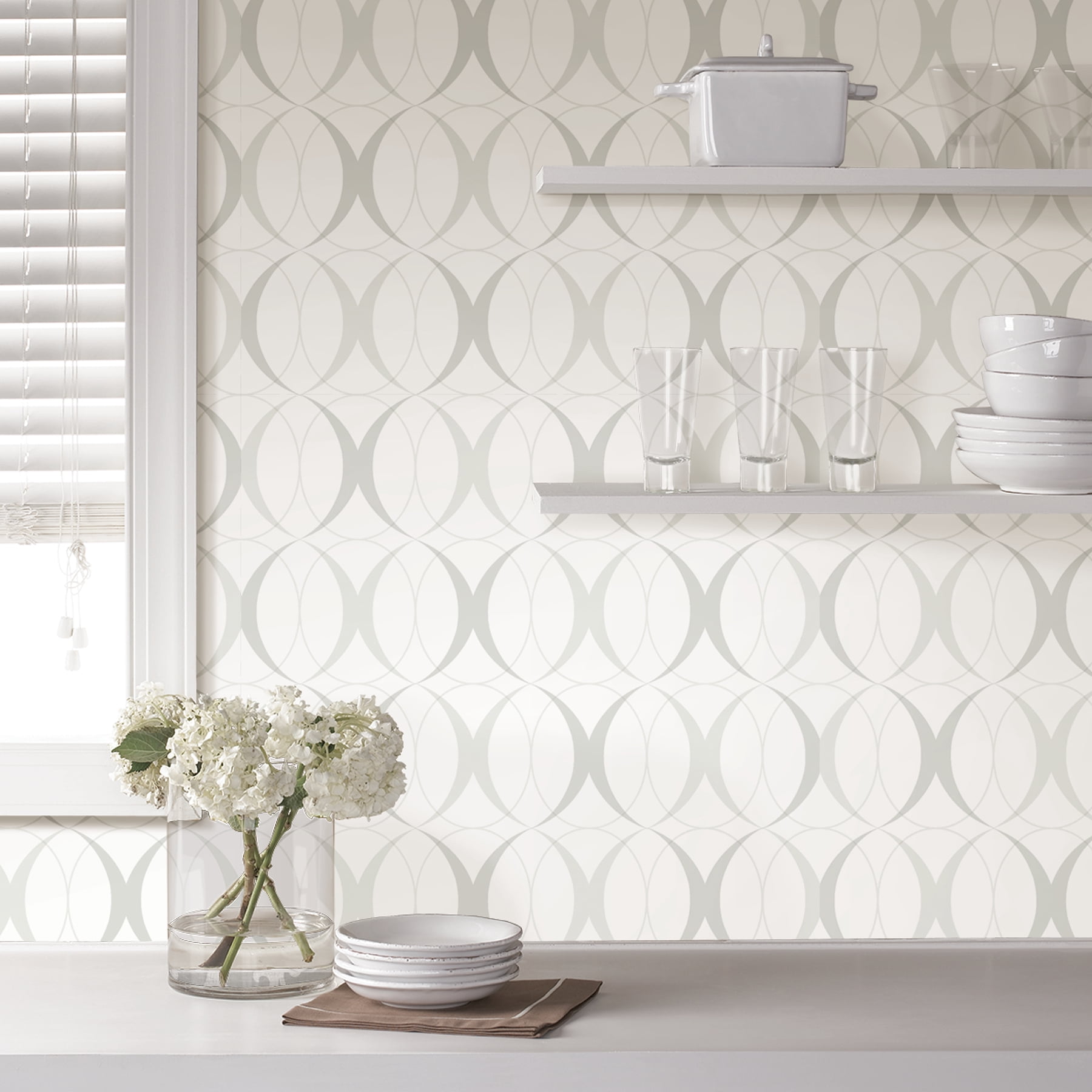 NuWallpaper Circulate Light Silver Peel & Stick Wallpaper