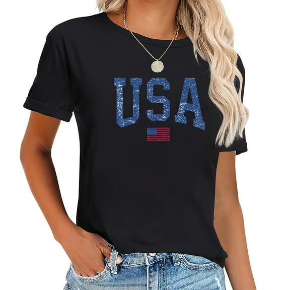 USA Shirt Women Patriotic American Flag Distressed T-Shirt