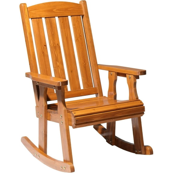 Matladin Outdoor Rocking Chair, 600 lbs Heavy Duty, Wooden Patio Rocker with Comfortable Backrest, Weatherproof, Ergonomic Design, for In/Outdoors