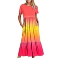 thumbnail image 2 of Qiopertar Robe d'Été Décontractée à Manches Courtes Col Rond Robe Maxi Fluide à Volants de Plage avec Poches Robe à Imprimé Dégradé Grandes Économies de Vacances! jusqu'à 90 % de Réduction, 2 of 7