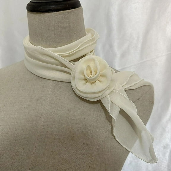 ERDOUY elegant and personalized scarf, long small scarf with rose buckle collar decoration, artistic style dressing scarf (off white)