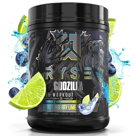 Ryse Noel Deyzel x Godzilla Pre Workout | Intense Pumps  Energy  & Focus | Citrulline & Beta Alanine | 400mg Total Caffeine | 40 Servings (Monsterberry Lime)